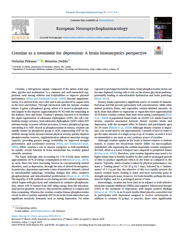 PDF: Creatine As A Treatment For Depression: A Brain Bioenergetics Perspective