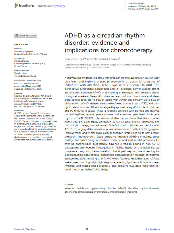 PDF: ADHD As A Circadian Rhythm Disorder: Evidence And Implications For Chronotherapy